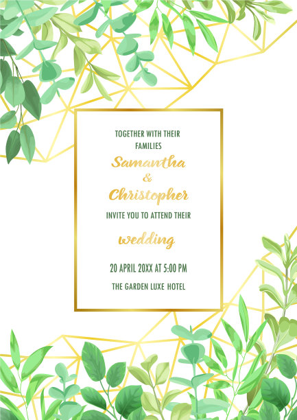 婚礼邀请与几何框架和图片下载