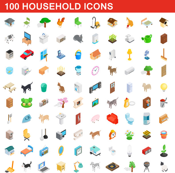 100家居图标设置等距3d风格图片下载