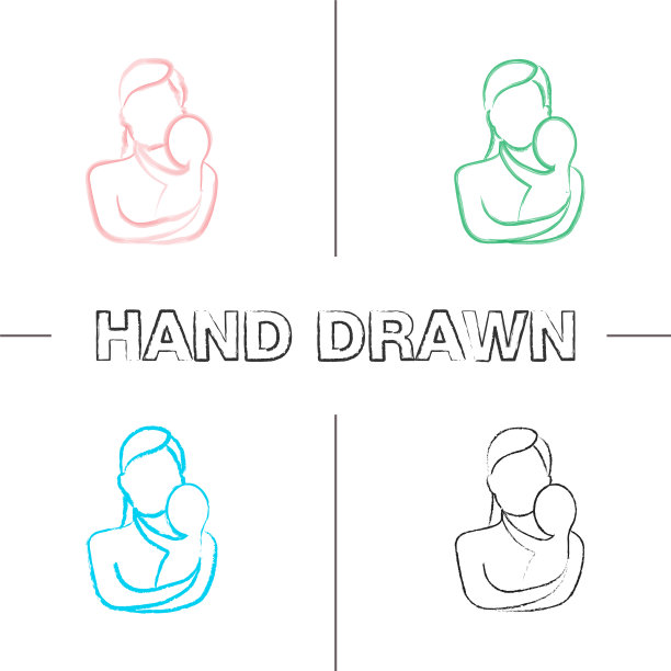 母亲抱着新生儿手画的图标集图片下载