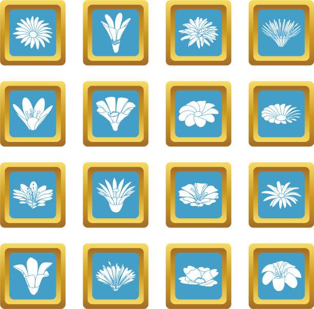 详细的花图标设置蓝宝石广场图片下载