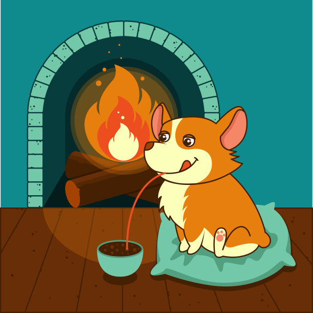 可爱的威尔士柯基狗喝热巧克力图片下载