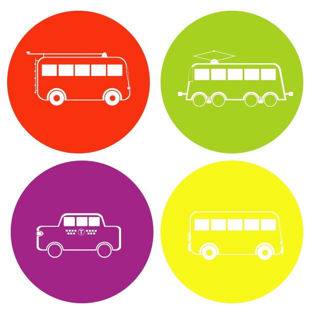 黑白图标设置巴士、无轨电车和有轨电车图片下载