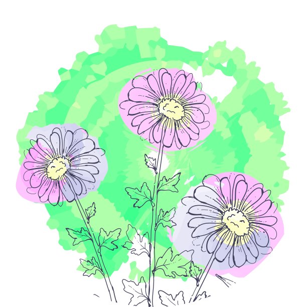 雏菊花花套水墨画图片下载