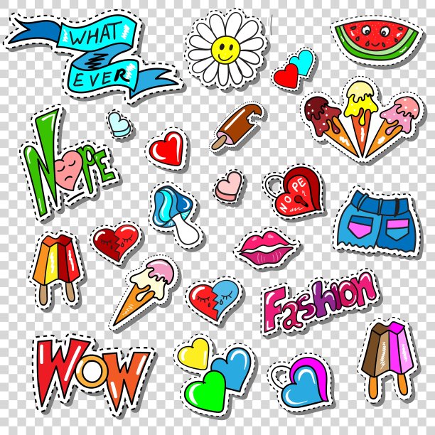 大女孩时装漫画风格补丁徽章图片下载