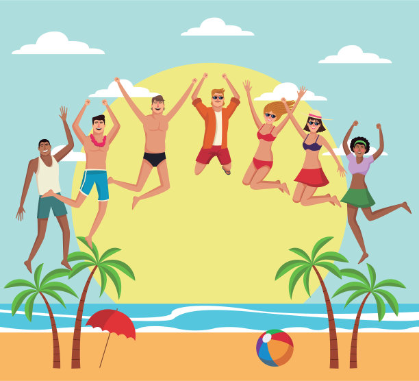 夏天的人们和海滩图片下载