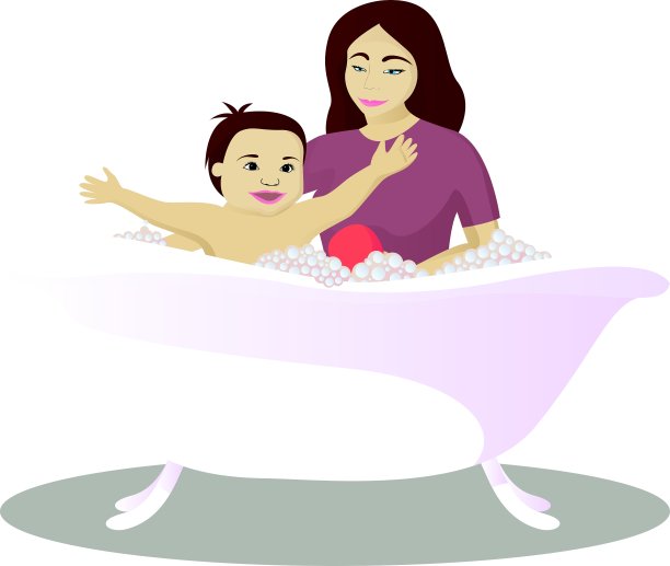 母亲洗微笑的孩子孤立在白色图片下载