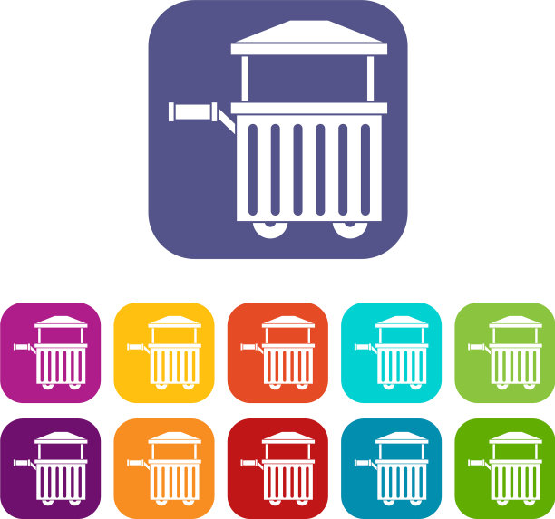 街头食品车图标设置平坦图片下载