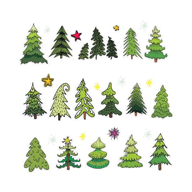 一套不同的优雅圣诞树图片下载