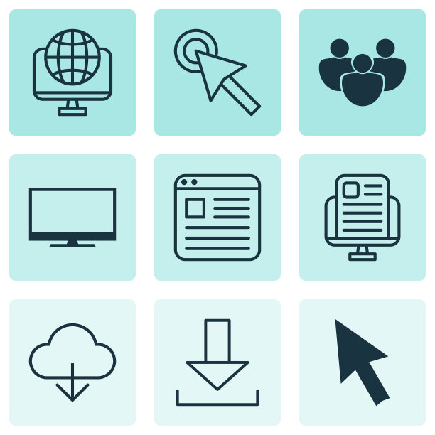 一组9个在线连接图标包括光标图片下载