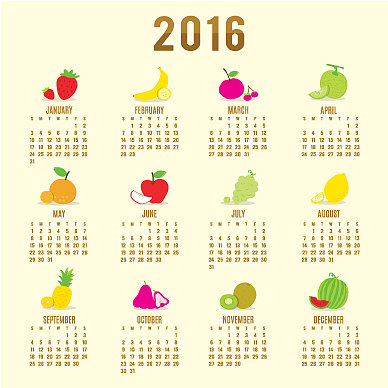 日历2016水果可爱卡通图片下载