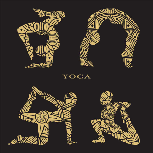 蕾丝女性轮廓设置瑜伽标志元素图片下载