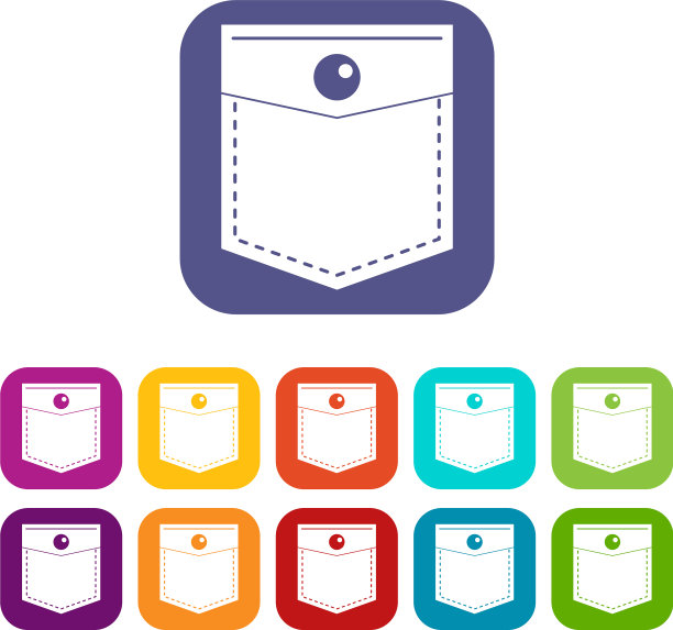 黑色口袋符号图标设置平坦图片下载