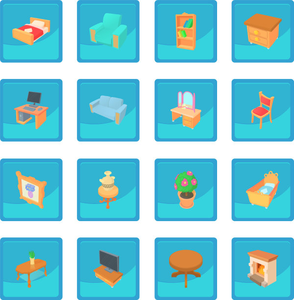 不同的家具图标蓝色应用程序图片下载
