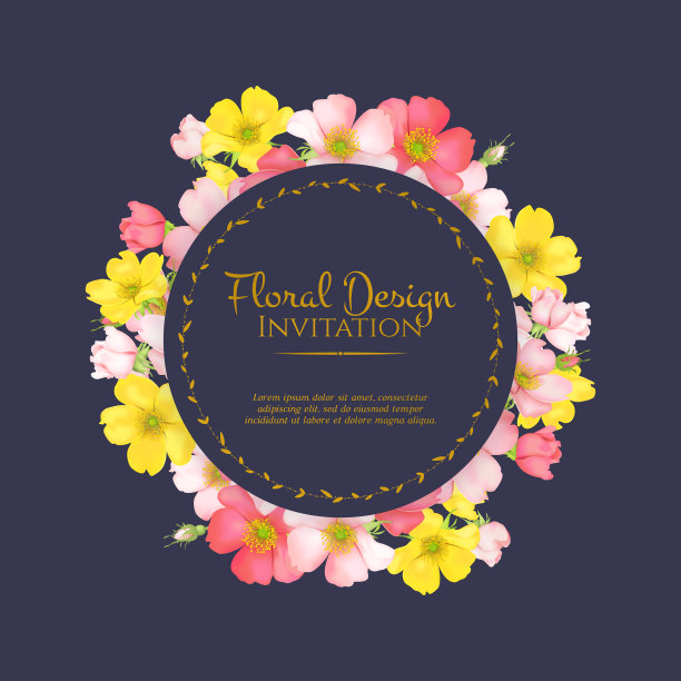 带野玫瑰花的婚礼请柬图片下载