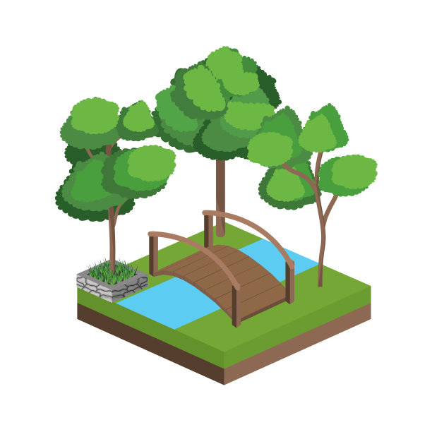 等距树木和河流设计图片下载