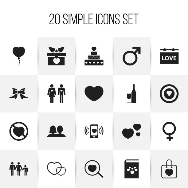 一组20可编辑的心图标包括符号图片下载