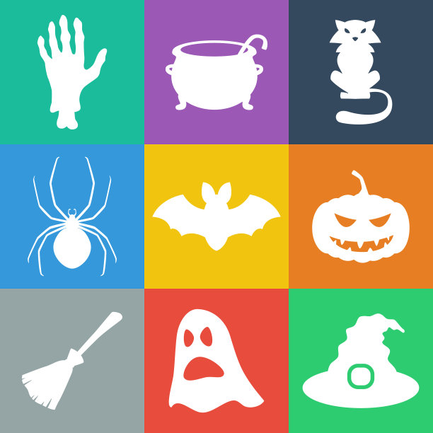 一套扁平的万圣节图标图片下载