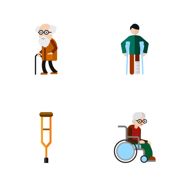 平面图标伤残的一组受伤的祖先图片下载