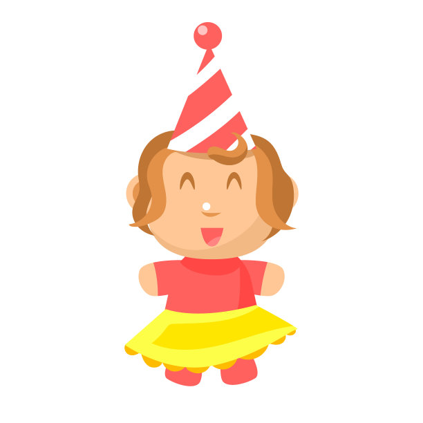 小快乐的小女孩戴着派对帽和黄色图片下载