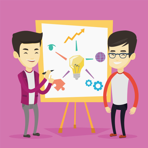 两个学生在黑板附近讨论项目图片下载