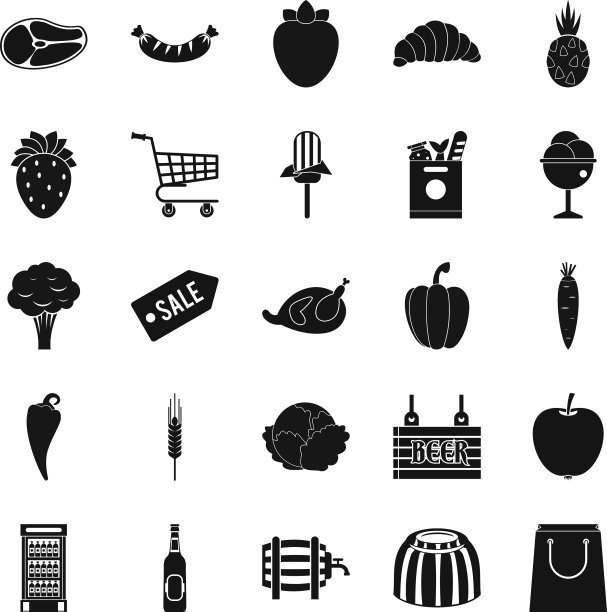 食品销售图标设置简单的风格图片下载
