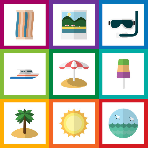 扁平图标夏季椰子阳伞圣代图片下载