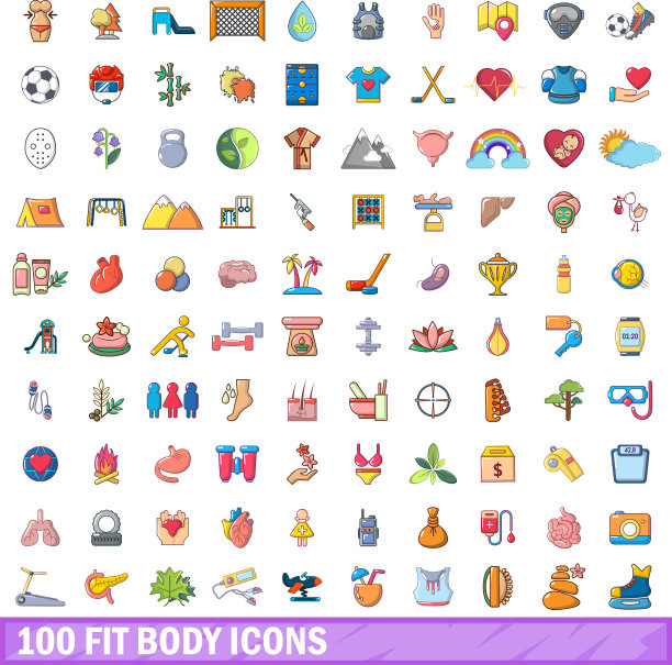 100 fit body ICONS set卡通风格图片下载
