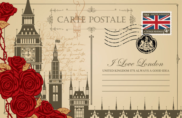印有伦敦大本钟的老式明信片图片下载