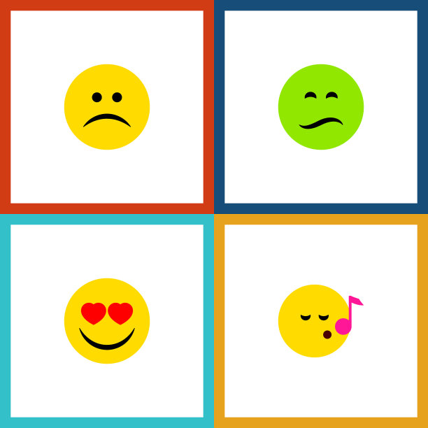 扁平的图标表情符号，歌声，爱，皱眉和图片下载