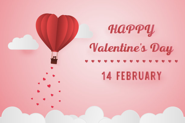 纸风格的爱情情人节气球飞行图片下载