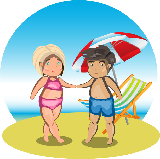 海滩上的卡通情侣图片下载