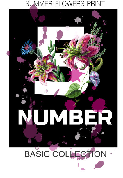 印有口号号和百合花的t恤图片下载