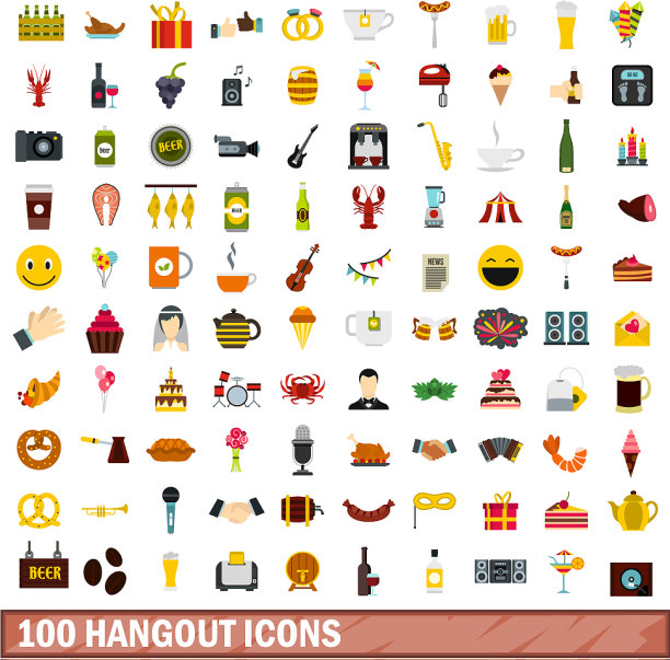 100 hangout ICONS设置平坦风格图片下载