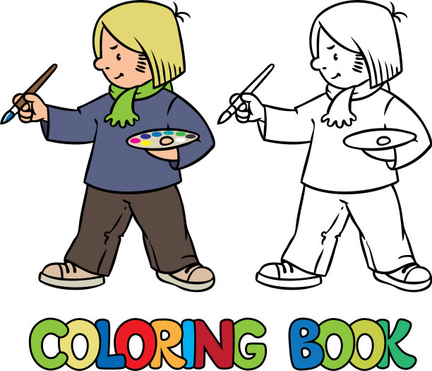 有趣的艺术家或画家涂色书图片下载