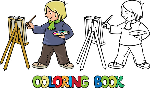 有趣的艺术家或画家涂色书图片下载