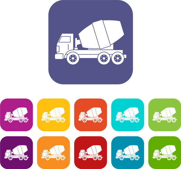 卡车混凝土搅拌机图标设置平坦图片下载