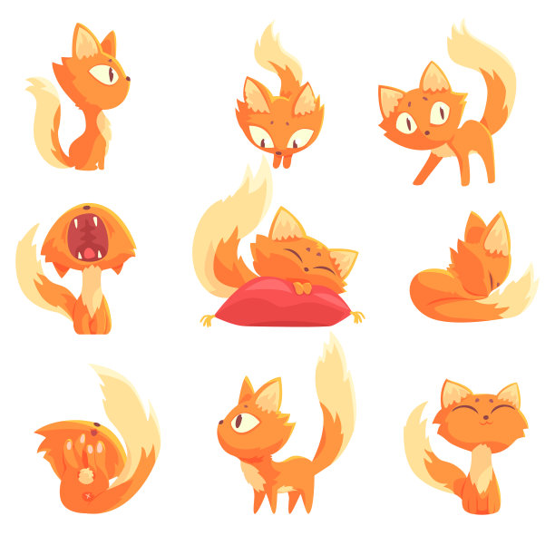 可爱的卡通小红猫角色各异图片下载