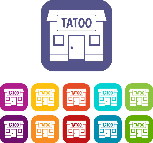 纹身沙龙大楼图标设置平图片下载