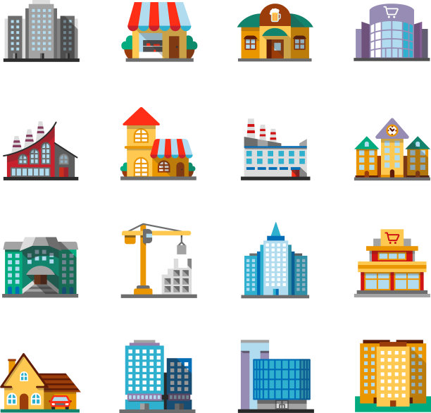 城市建筑平面设计长阴影色彩图片下载