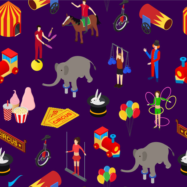 马戏团娱乐和吸引无缝模式图片下载