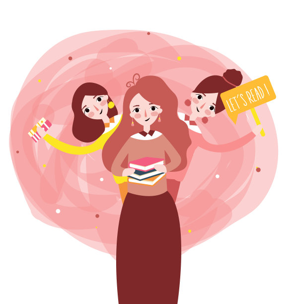 女孩读书用短语让我们读书图片下载