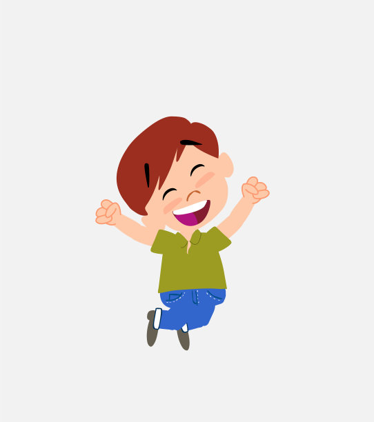 穿着牛仔裤的白人男孩高兴得跳了起来图片下载