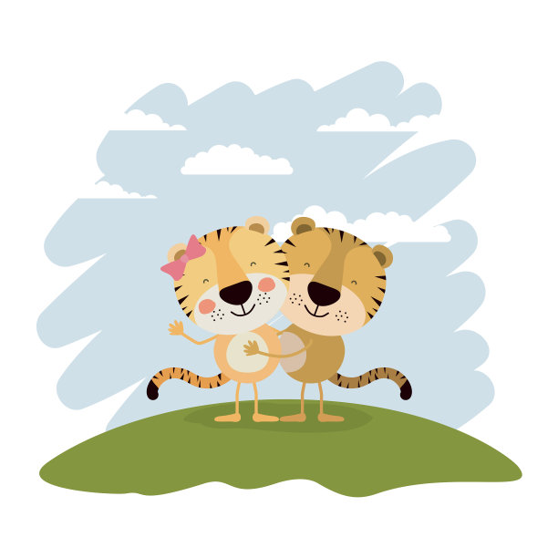 色彩场景，天空景观和草与夫妇图片下载