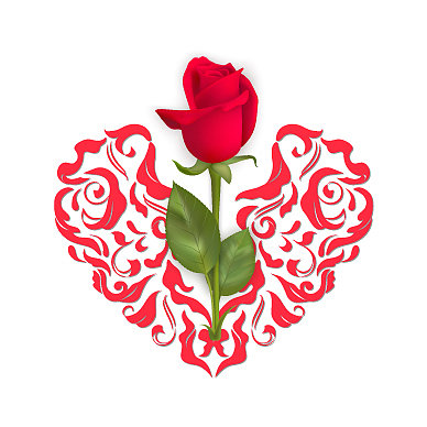 红玫瑰和心的情人节卡片图片下载