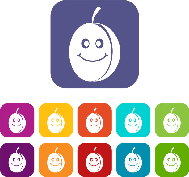 新鲜微笑李子图标设置平坦图片下载