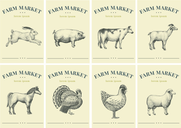 农场动物的标签设置了价格标签模板图片下载