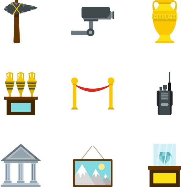 去博物馆的图标设置扁平风格图片下载