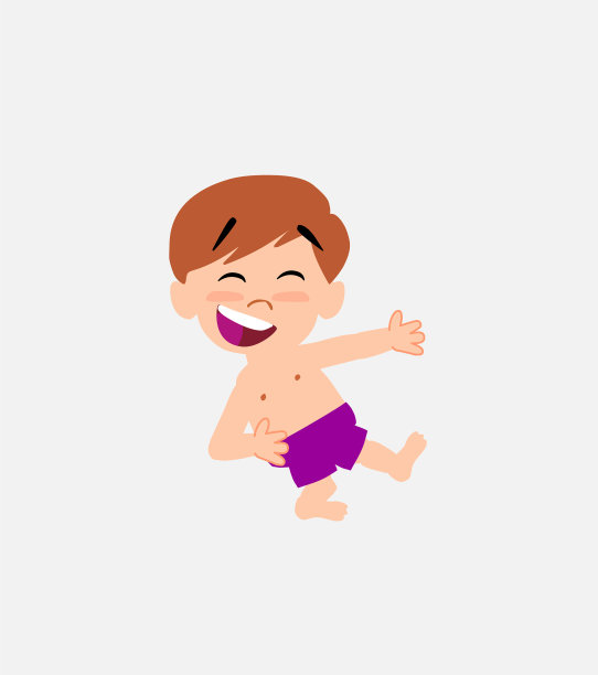 一个穿着泳衣的白人男孩一边讲课一边笑图片下载