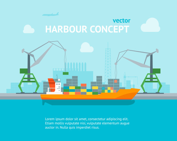 卡通港口城市概念旗帜卡图片下载