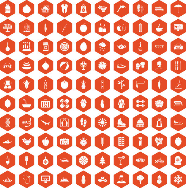 100个女性健康图标六角形橙色图片下载